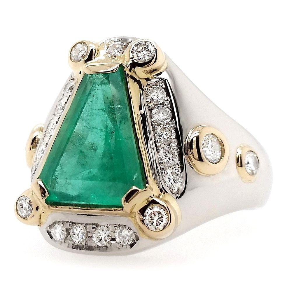 IGI Certified 2.62ct Colombia Emerald 0.58ct Natural Diamond Gold &Platinum Ring 1