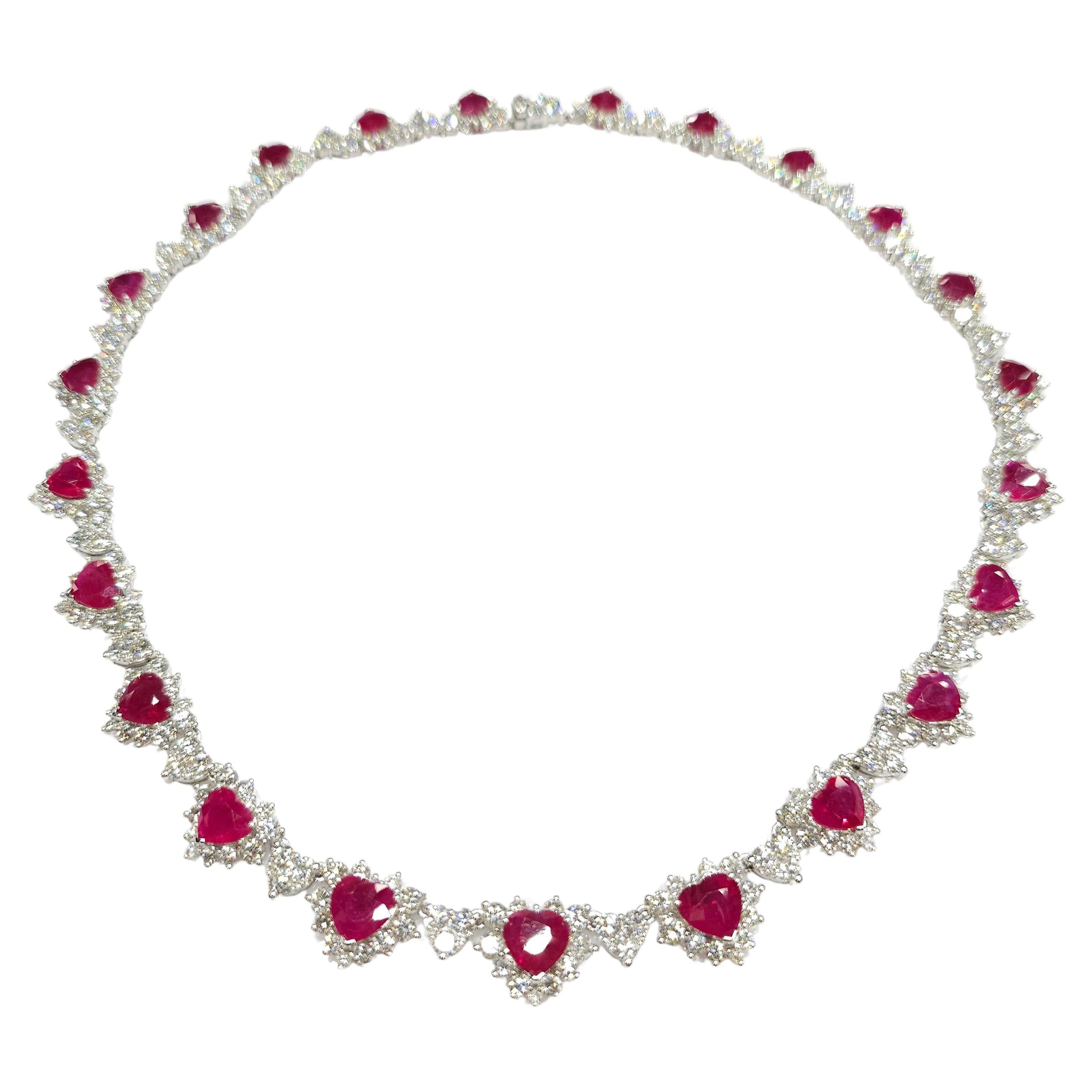 IGI Certified 26.58 Carat Burma Ruby & 18.85 Carat Diamond Necklace in 18K Gold For Sale