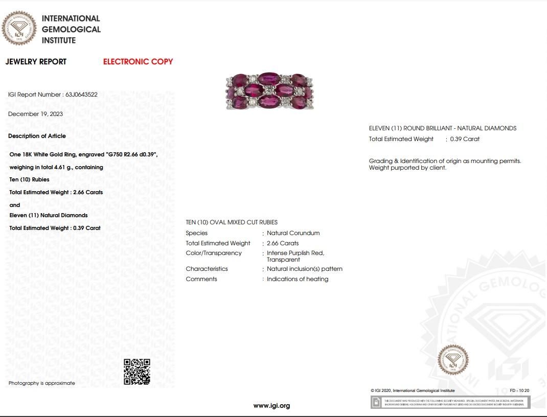 IGI Certified 2.66 Carat Ruby & Diamond Ring in 18K White Gold For Sale 5