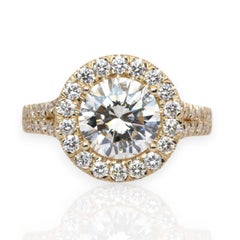 IGI Certified 2.66ct Diamonds Halo Ring in 18k Yellow Gold