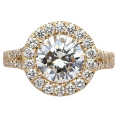 IGI Certified 2.66ct Diamonds Halo Ring in 18k Yellow Gold
