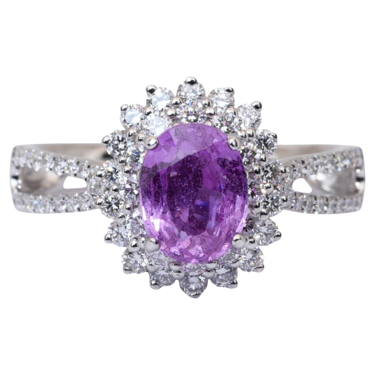 Bague en or blanc certifié IGI de 2,66 ct de saphirs et diamants en vente