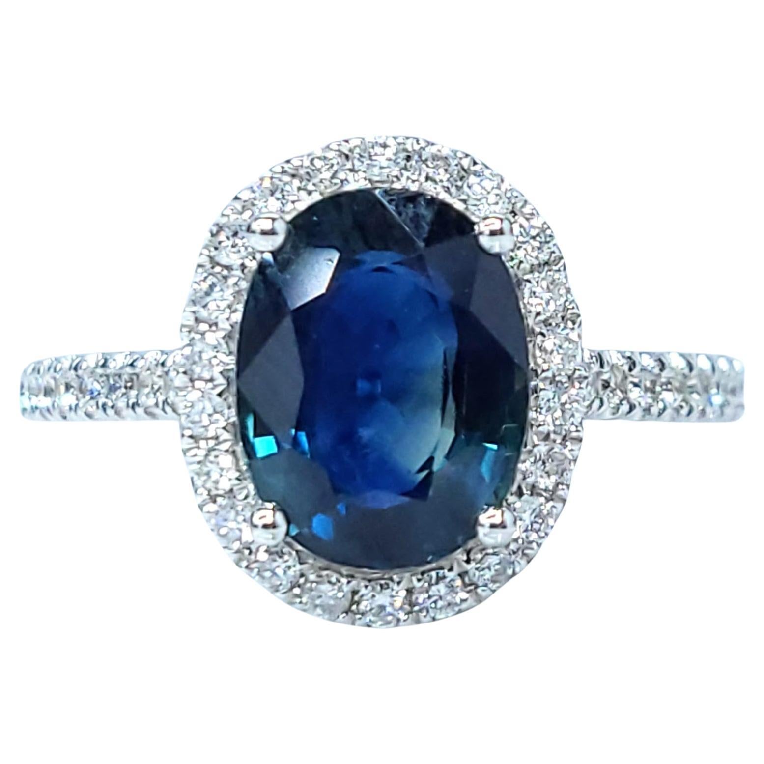 IGI Certified 2.68 Carat Blue Sapphire & Diamond Ring in 18K White Gold