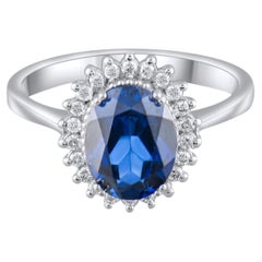 IGI Certified 2.69 Carat Diamond and Sapphire Ring 14K Gold