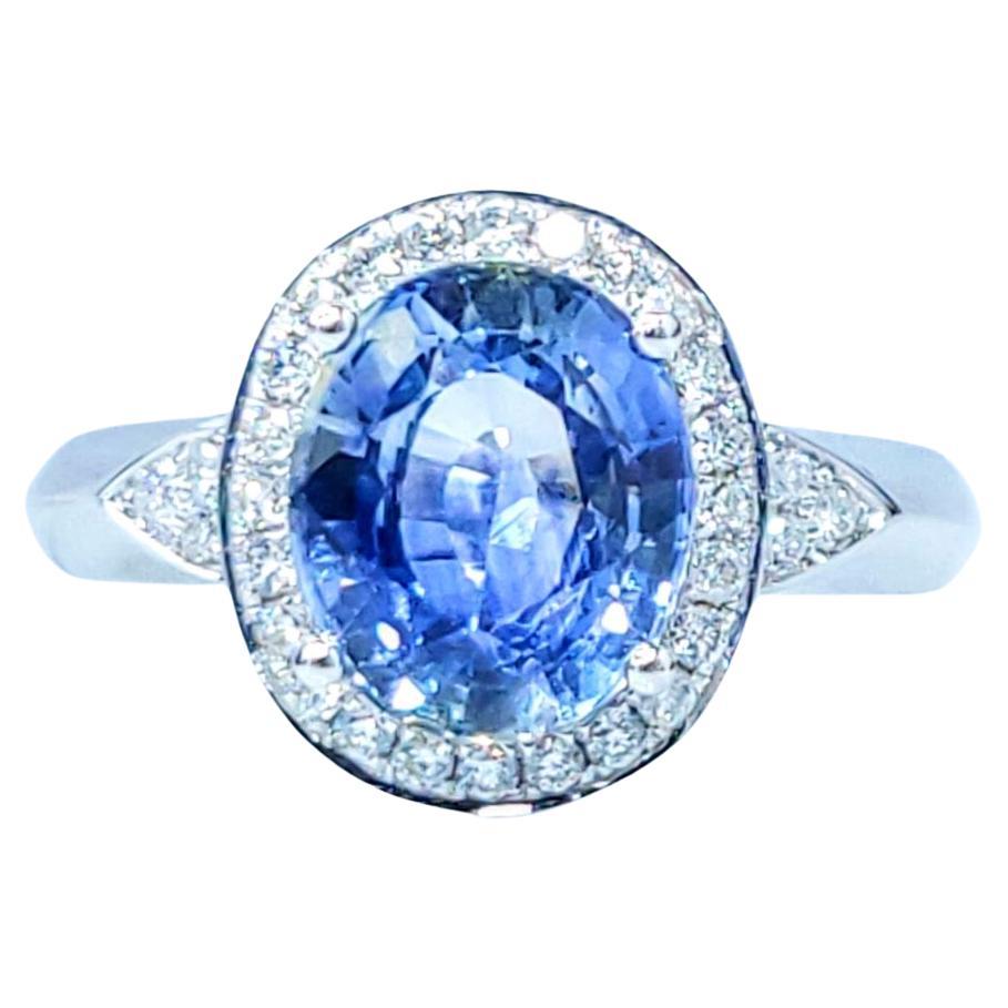 Anello con zaffiro e diamante certificato IGI da 2,70 carati in oro bianco 18 carati