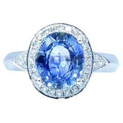 Anello con zaffiro e diamante certificato IGI da 2,70 carati in oro bianco 18 carati