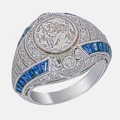 IGI Certified 2.71 Carat Diamond and Blue Sapphire Ring In 18 Karat White Gold