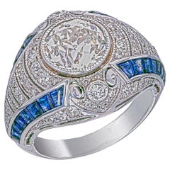 IGI Certified 2.71 Carat Diamond and Blue Sapphire Ring In 18 Karat White Gold