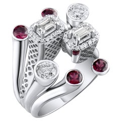 IGI Certified 2.75 Carat Natural Diamond and Ruby Statement Ring 14K Gold