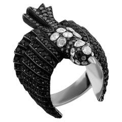 IGI Certified 2.76 Carat Diamond and Black Diamond Bird Motif Statement Ring 8K