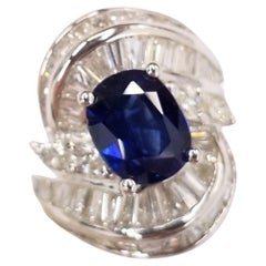 Vintage IGI Certified 2.78Carat Blue Sapphire & Diamond Ring in 18K White Gold