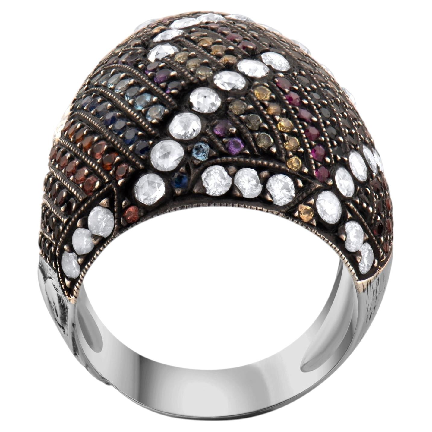 Anillo de oro de 8 quilates con diamantes, rubíes y granates de 2,79 quilates con certificado IGI en venta