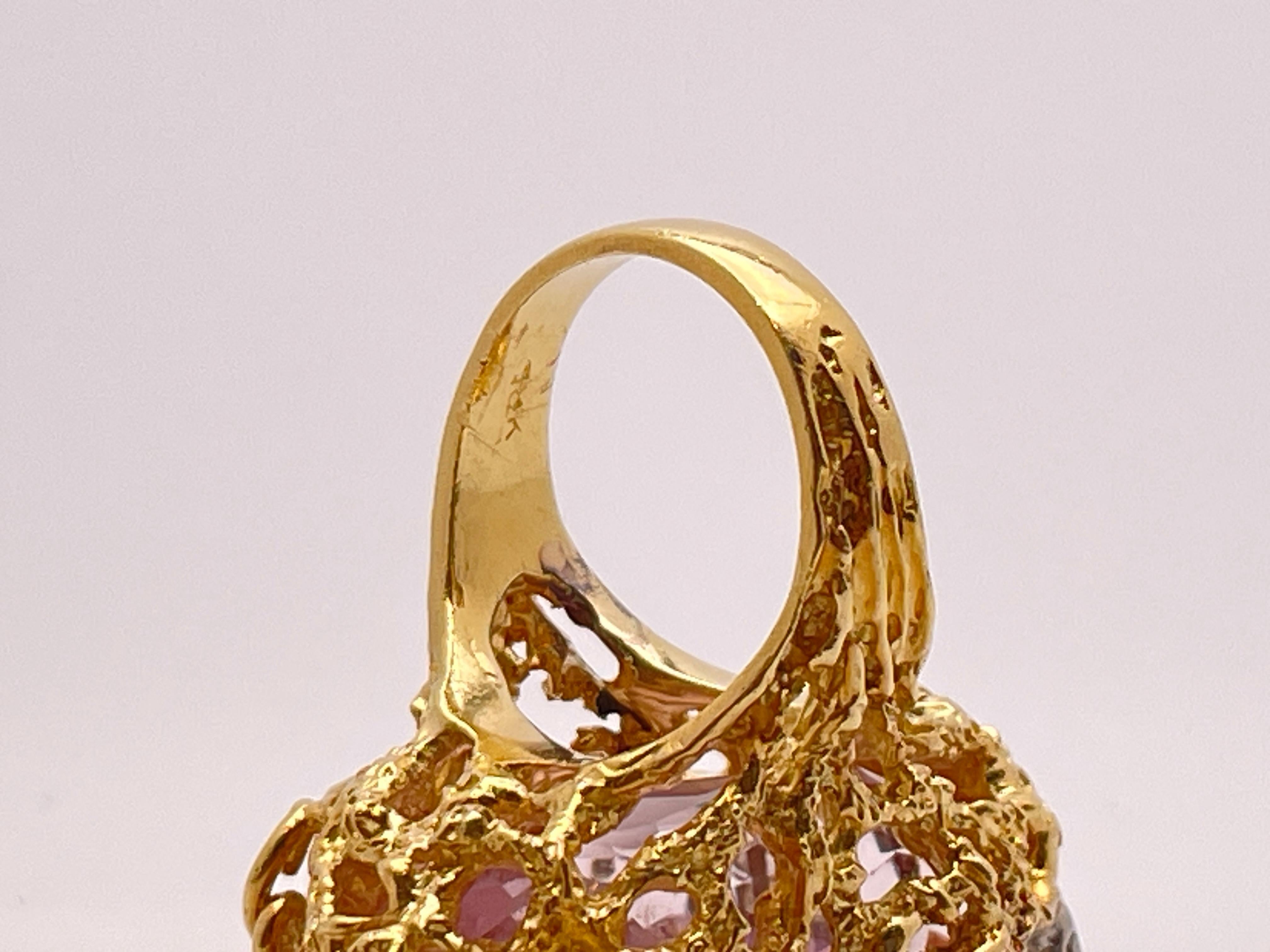 Bague en or jaune 18 carats certifiée IGI avec 28 CT de diamants en kunzite rose naturelle en vente 5