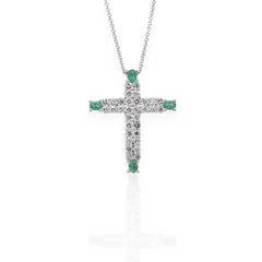 IGI Certified 2.80ct Emeralds and Diamonds Necklace with Cross Pendant