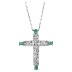 IGI Certified 2.80ct Emeralds and Diamonds Necklace with Cross Pendant