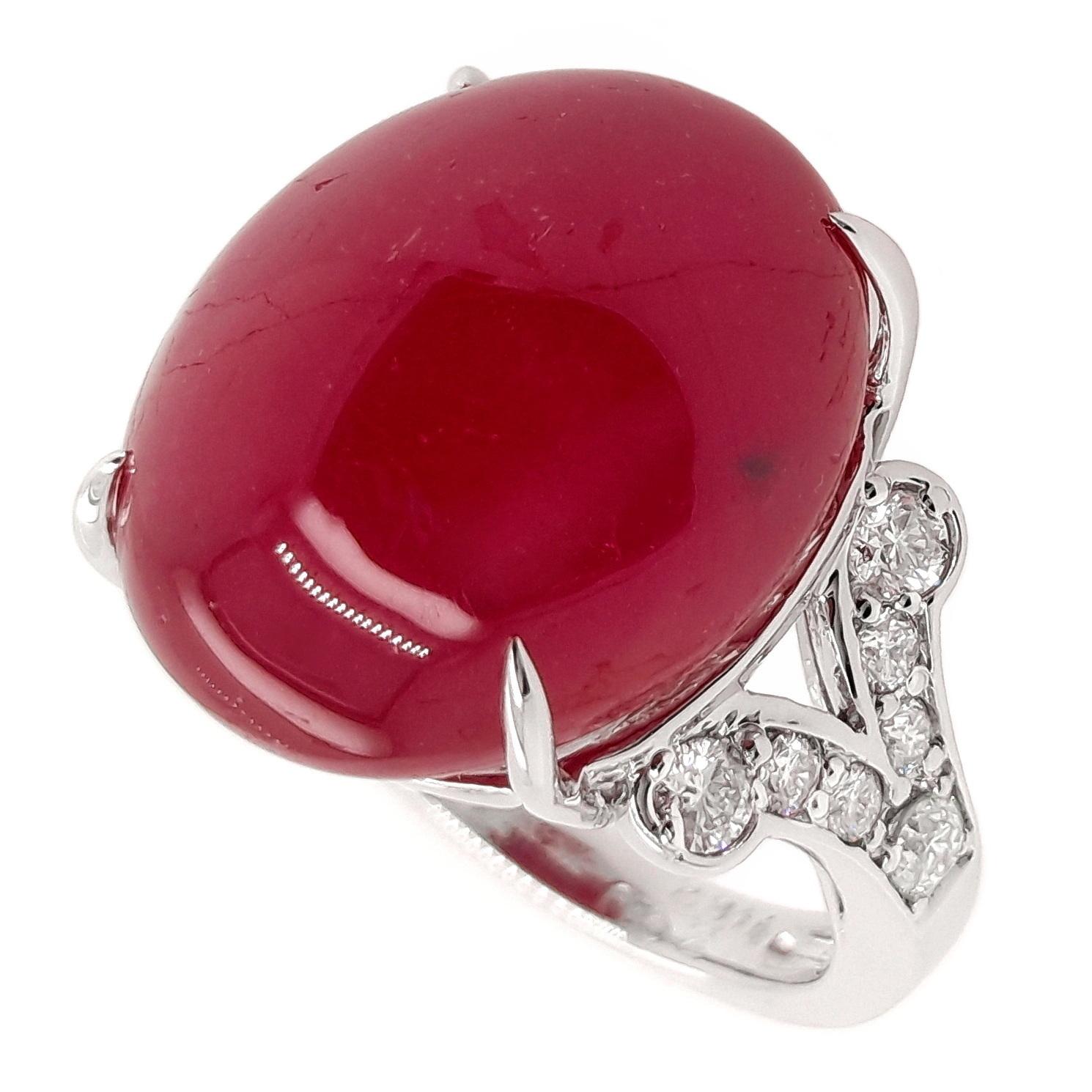 IGI Certified 28.34ct Natural Ruby 0.52ct Natural Diamonds White Gold Ring For Sale 1