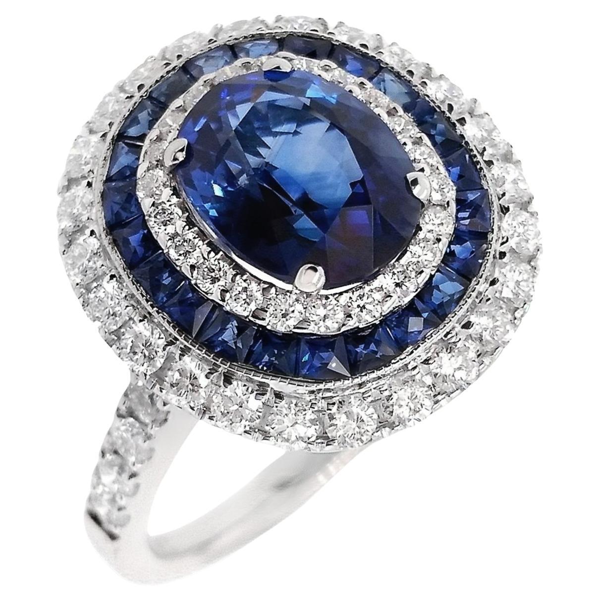 IGI Certified 2.87ct Natural Sapphires and 0.74ct Diamonds 18k White Gold Ring For Sale