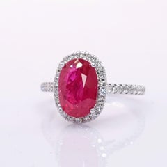 IGI Certified 2.89 Carat Ruby & Diamond Ring in 18K White Gold