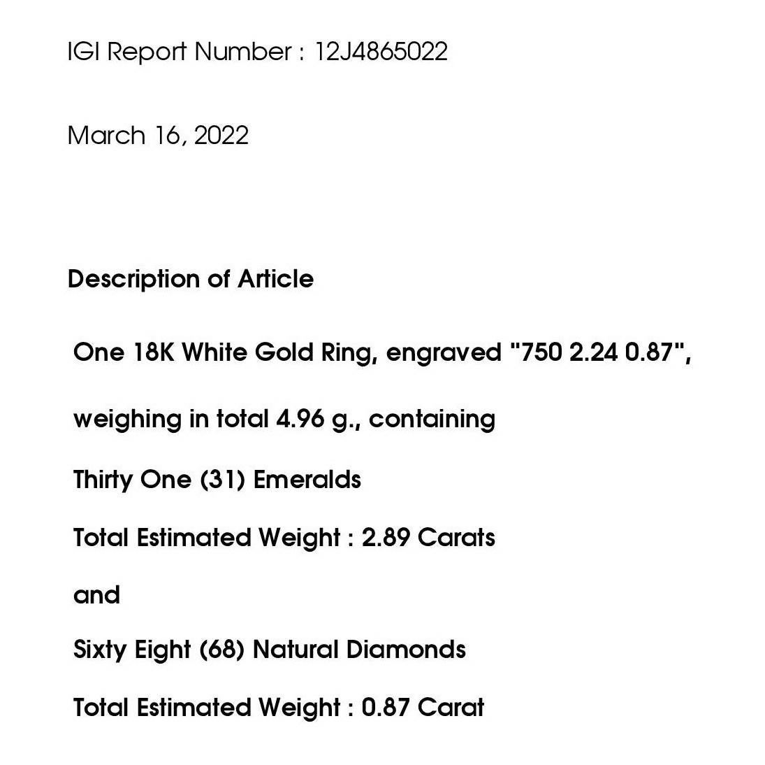 Anello in oro 18K con smeraldi naturali certificati IGI da 2,89 carati e diamanti naturali da 0,87 carati in vendita 4