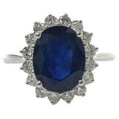 IGI Certified 2.90 Carat Blue Sapphire & Diamond Ring in 18K White Gold