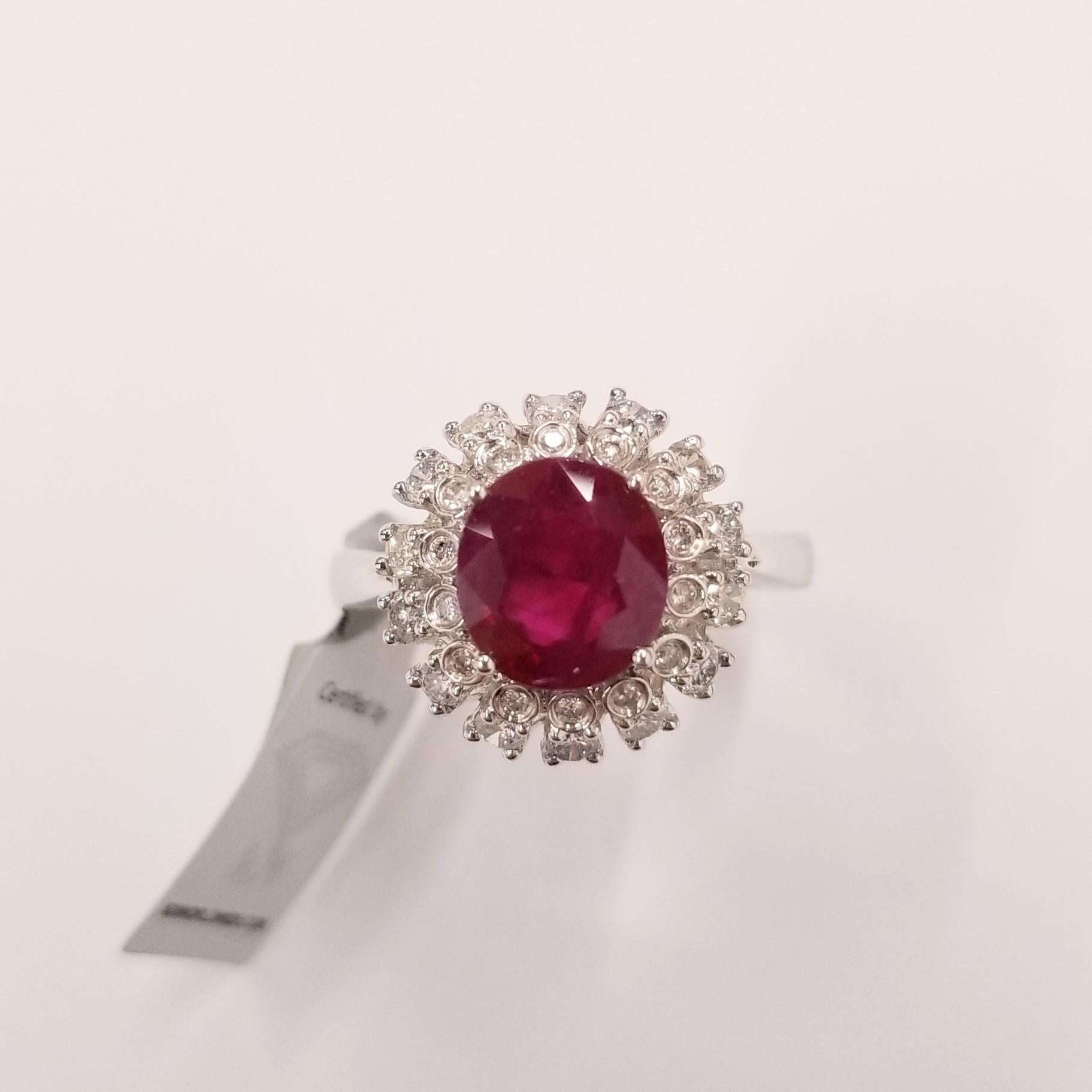 IGI Certified 2.91 Carat Ruby & Diamond Ring in 18K White Gold For Sale 4