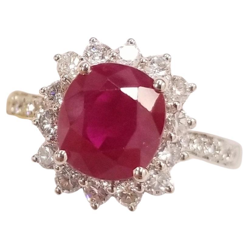 IGI-zertifizierter Ring mit 2,91 Karat Rubin und Diamant aus 18 Karat Weißgold (Kissenschliff) im Angebot