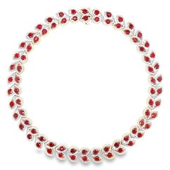 IGI Certified 29.15ct Natural Burma Rubies 9.83ct Natural Diamonds Gold Necklace