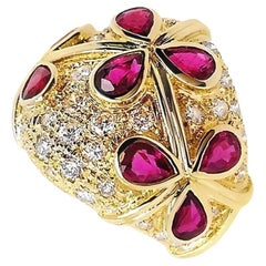 Bague en or jaune 18 carats certifiée IGI, rubis naturels 2,92 carats et diamants naturels 1,17 carat