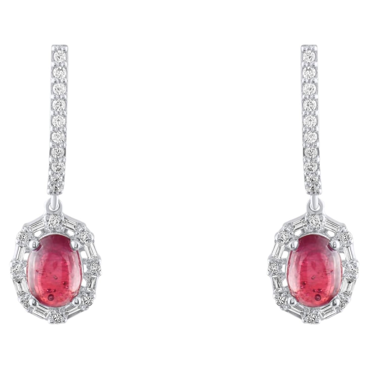 IGI Certified 2.93 Carat Natural Ruby and Diamond Drop Earrings in 14K Gold For Sale