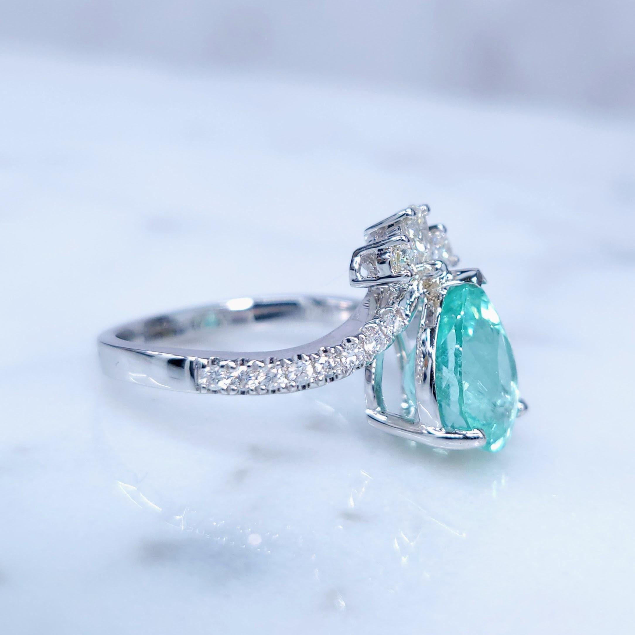 Women's IGI Certified 2.93 Carat Paraiba & Diamond Ring in 18K White Gold For Sale