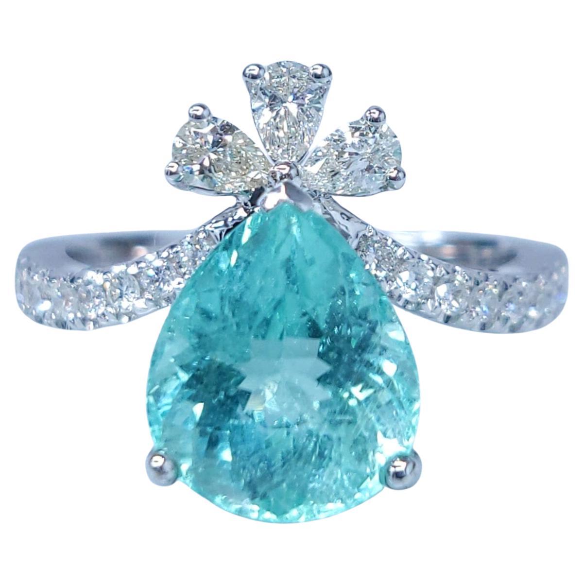 IGI Certified 2.93 Carat Paraiba & Diamond Ring in 18K White Gold