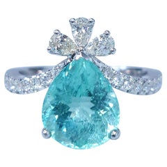 IGI Certified 2.93 Carat Paraiba & Diamond Ring in 18K White Gold