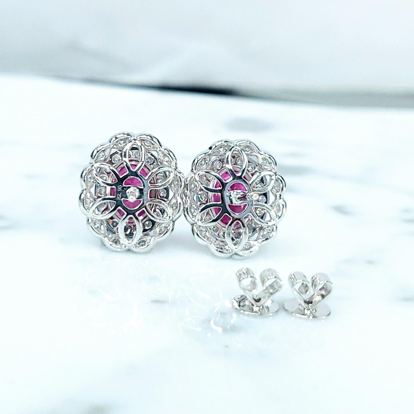 IGI Certified 2.96 Carat Burma Ruby & Diamond Earrings in 18K White Gold For Sale 5