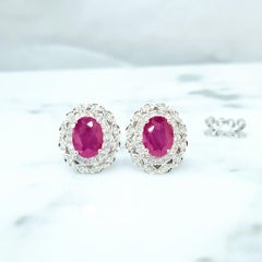 IGI Certified 2.96 Carat Burma Ruby & Diamond Earrings in 18K White Gold