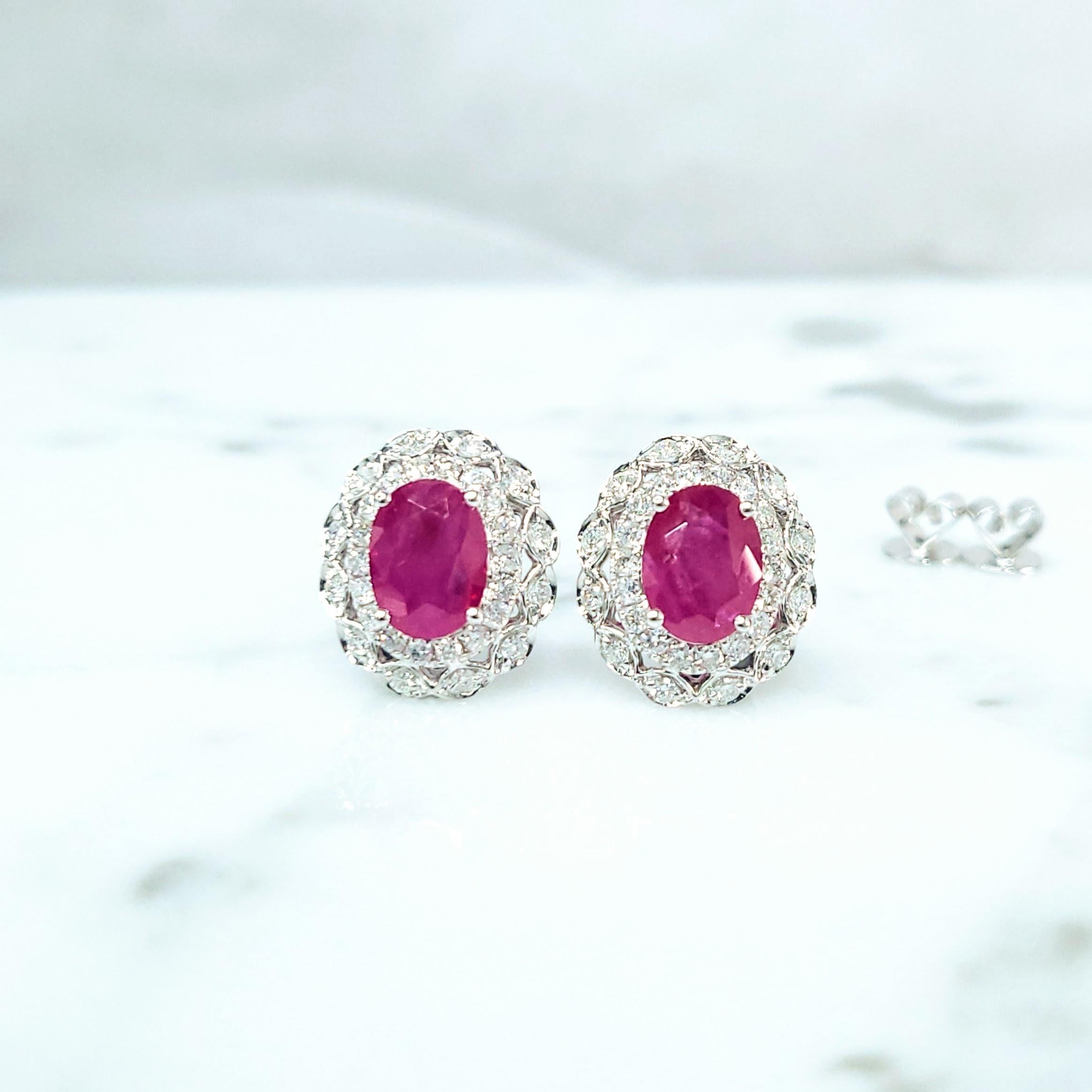 IGI Certified 2.96 Carat Burma Ruby & Diamond Earrings in 18K White Gold For Sale 1