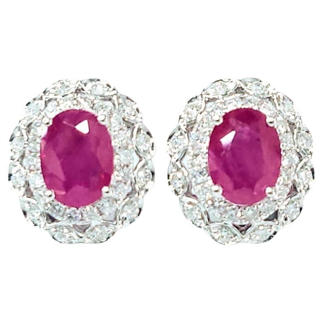 Pendientes de rubí de Birmania y diamantes de oro blanco de 18 quilates con certificado IGI de 2,96 quilates