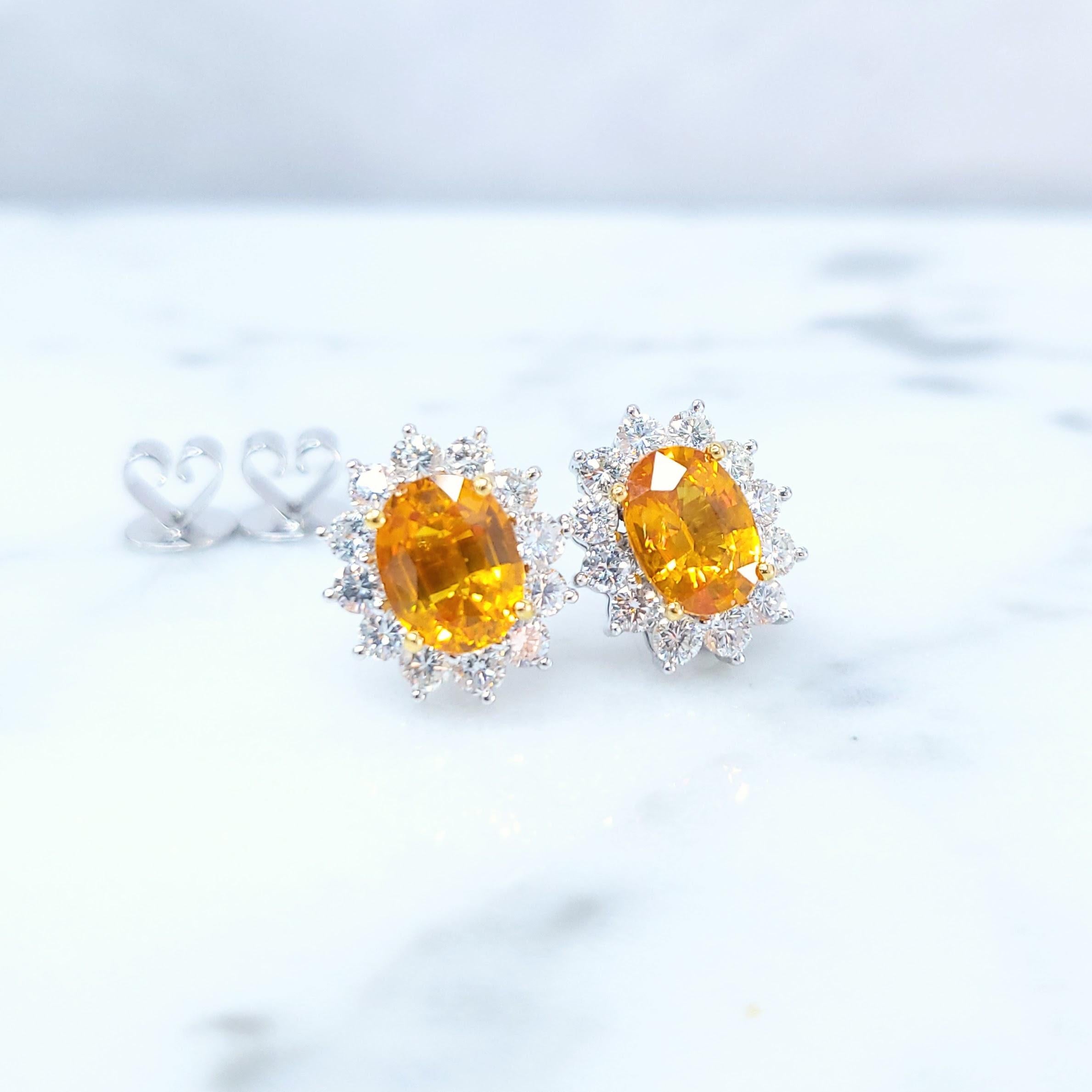 Pendientes de zafiro naranja y diamante de oro blanco de 18 quilates con certificado IGI de 2,98 quilates en venta 9