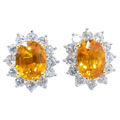 IGI Certified 2.98 Carat Orange Sapphire & Diamond Earrings in 18K White Gold