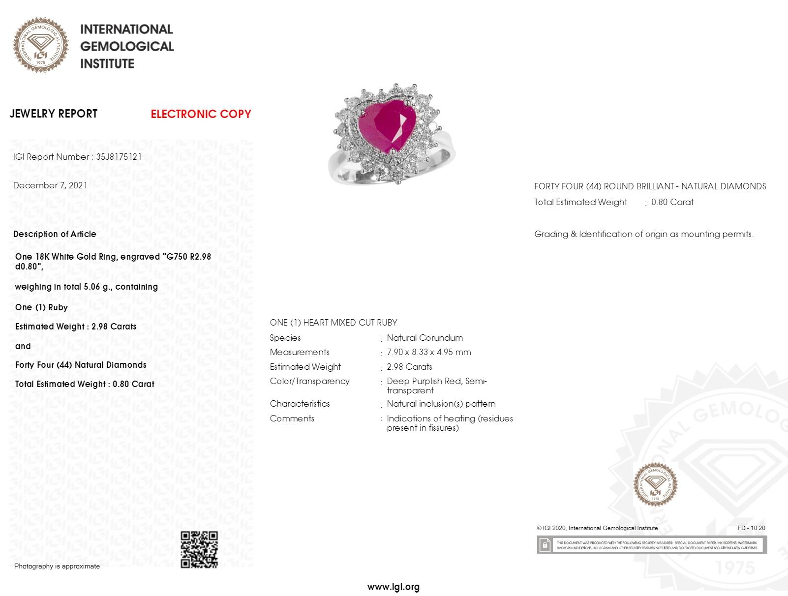 IGI-zertifizierter 2,98-Karat-Rubin- und Diamantring aus 18 Karat Weißgold (Moderne) im Angebot