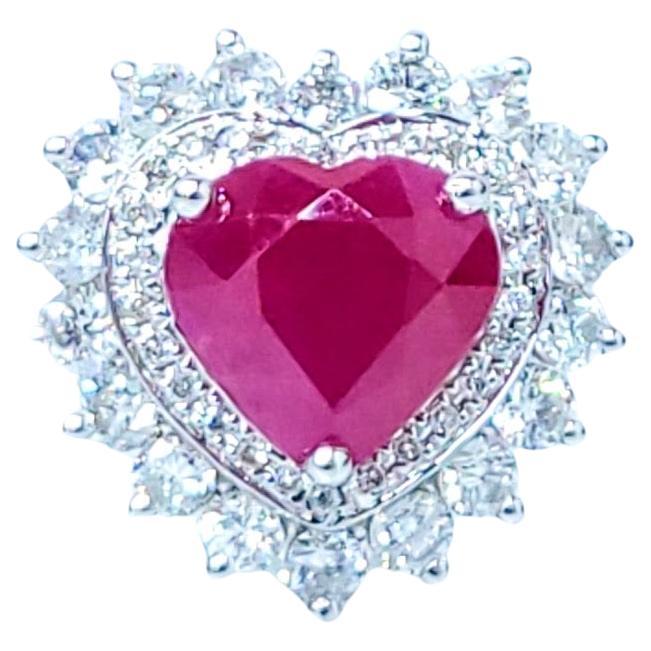 Bague en or blanc 18 carats certifiée IGI avec rubis et diamants de 2,98 carats