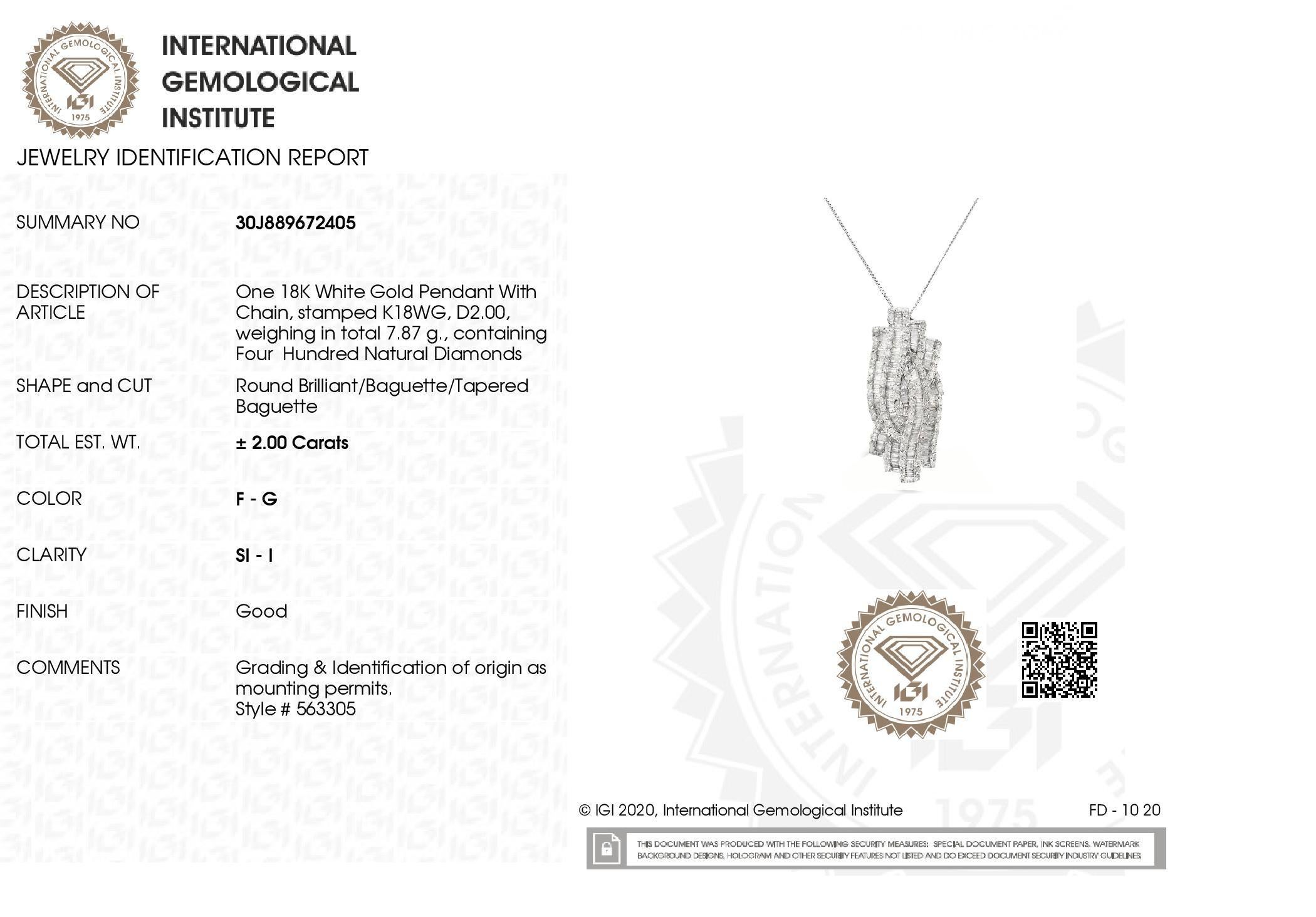 Collana in oro bianco 18 carati con diamanti naturali certificati IGI da 2 carati in vendita 2