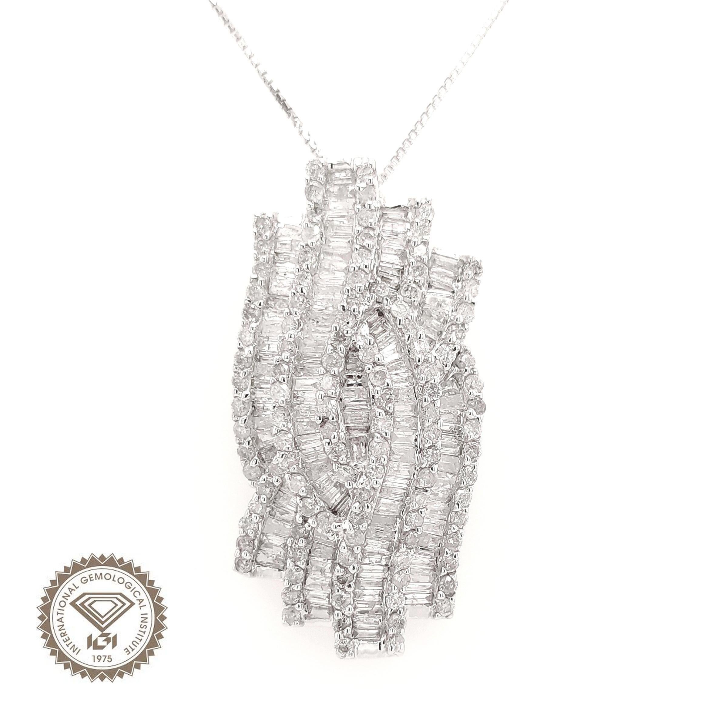 Collana in oro bianco 18 carati con diamanti naturali certificati IGI da 2 carati in vendita 3