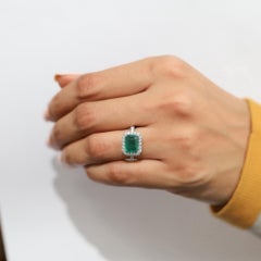 IGI Certified 2ct Natural Emerald & Diamond Halo Engagement Ring - 18K WhiteGold