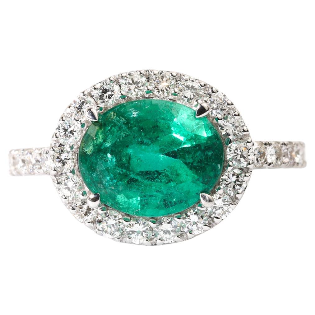 IGI zertifiziert 2ct Oval Smaragd & Diamant Halo Verlobungsring - 18K Weißgold