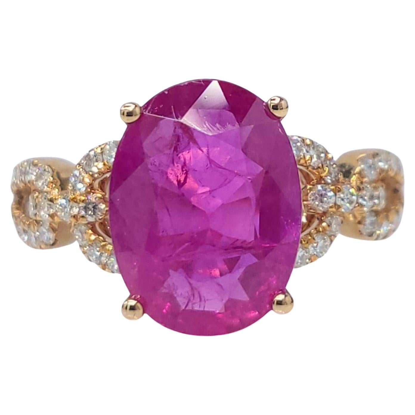 IGI Certified 3.00 Carat Burma Ruby & Diamond Ring in 18K Rose Gold