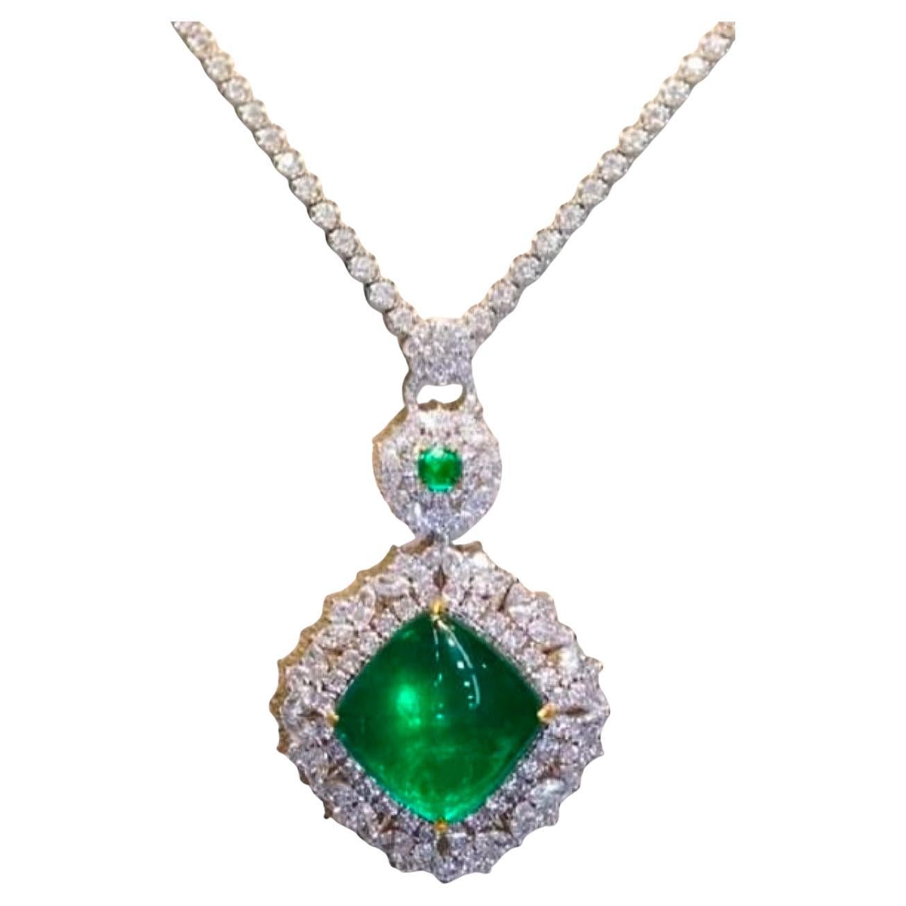 IGI Certified 30.00 Carat Zambian Emerald Diamonds 18K Gold Pendant