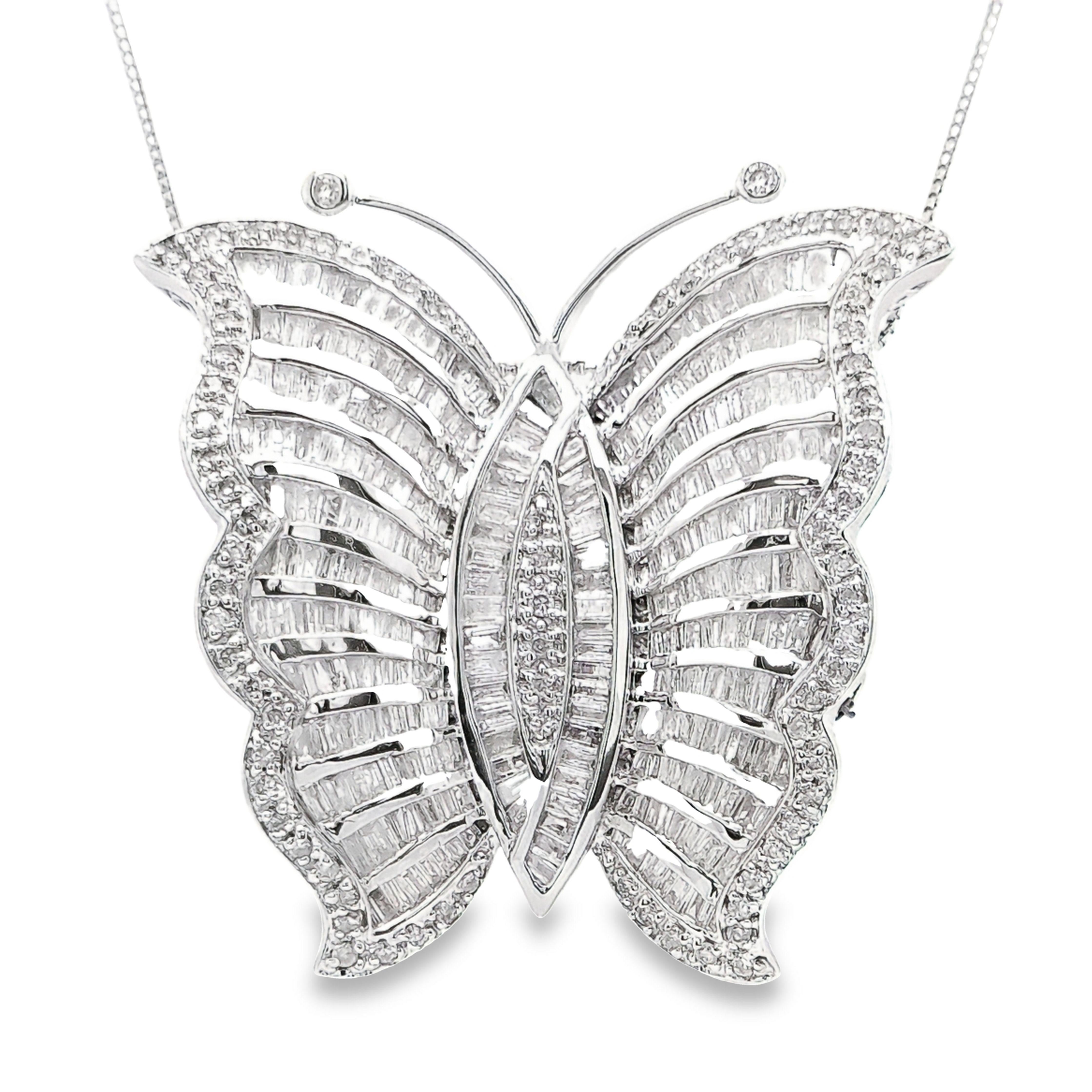 Women's IGI Certified 3.00ct Natural Diamonds 18K White Gold Necklace and Brooch For Sale