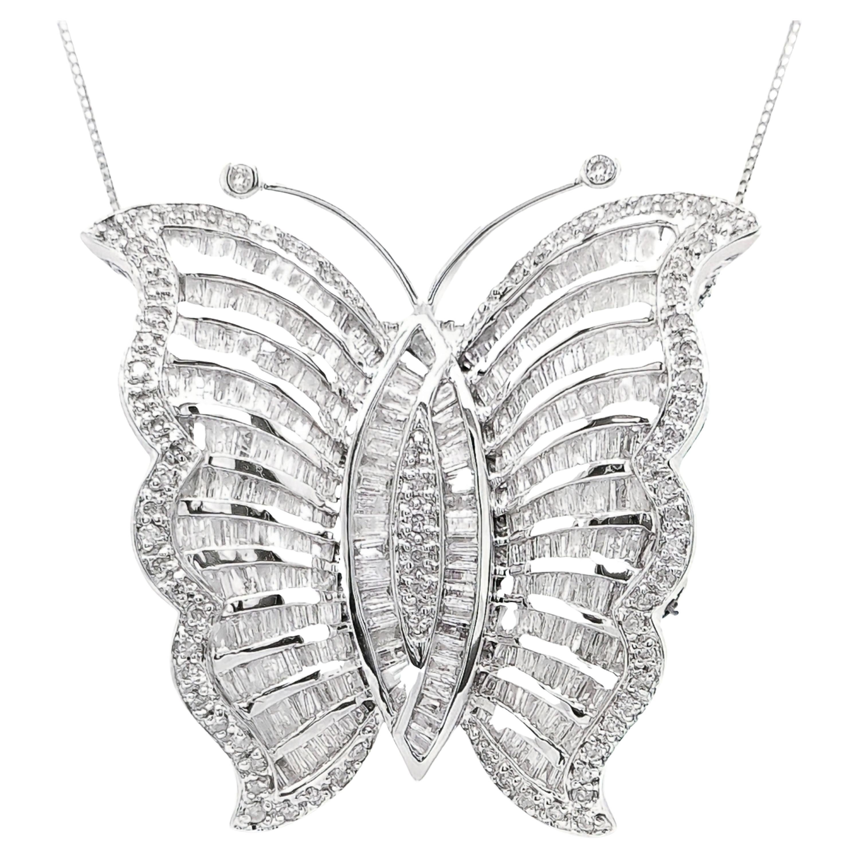 IGI Certified 3.00ct Natural Diamonds 18K White Gold Necklace and Brooch