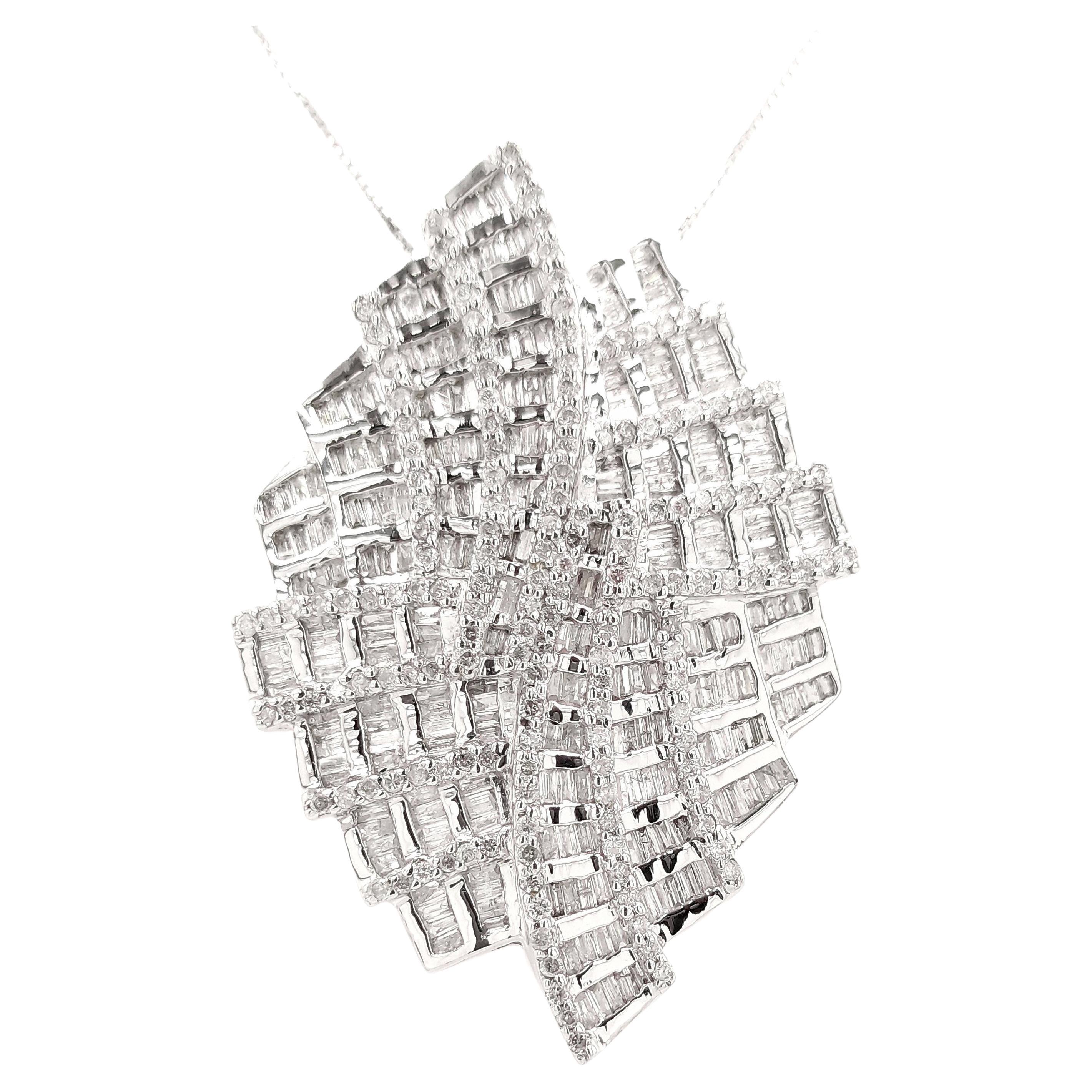 IGI Certified 3.00ct Natural Diamonds 18K White Gold Necklace and Brooch