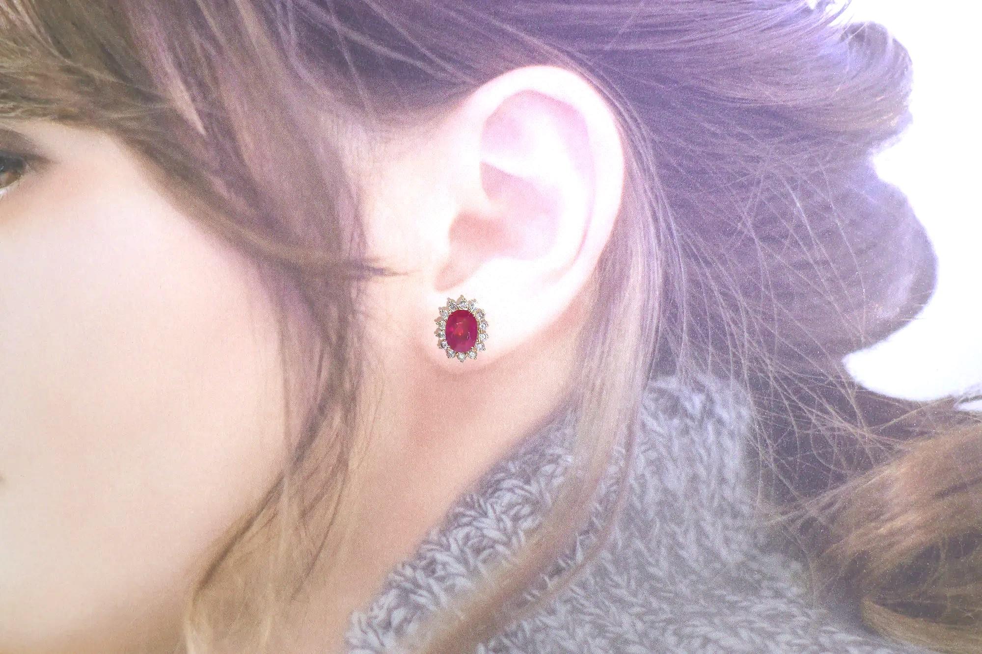 IGI Certified  3.01 Carat Burma Ruby & Diamond Earrings in 18K Pink Gold For Sale 5